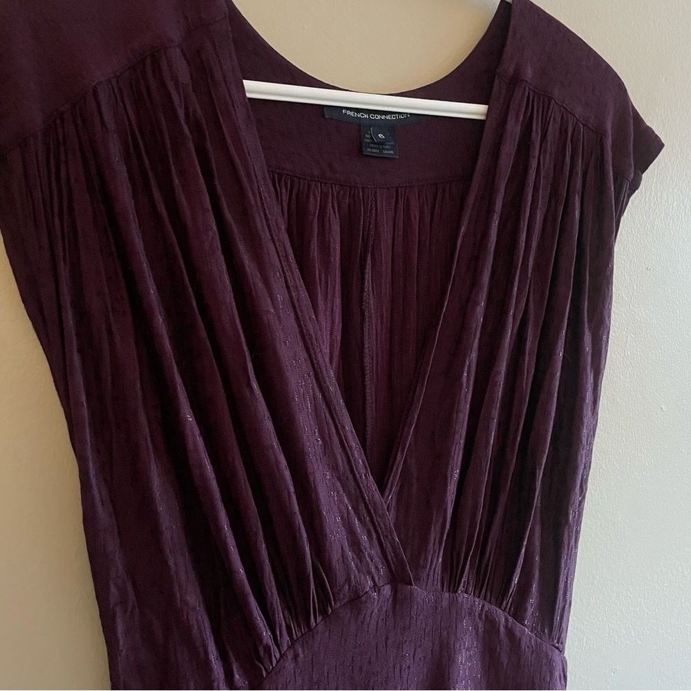 French Connection Plum Textured Drop Waist Sleeveless Dress - Size 6 Like New - Picture 4 of 16